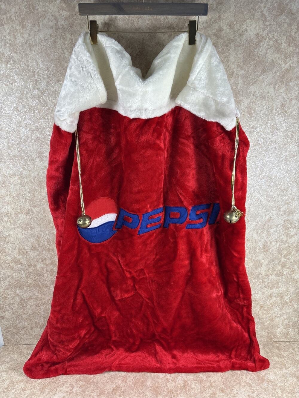 Vintage PEPSI COLA Red Santa Gift Bag/Sack Plush Bells Extra Large 48" x 36"